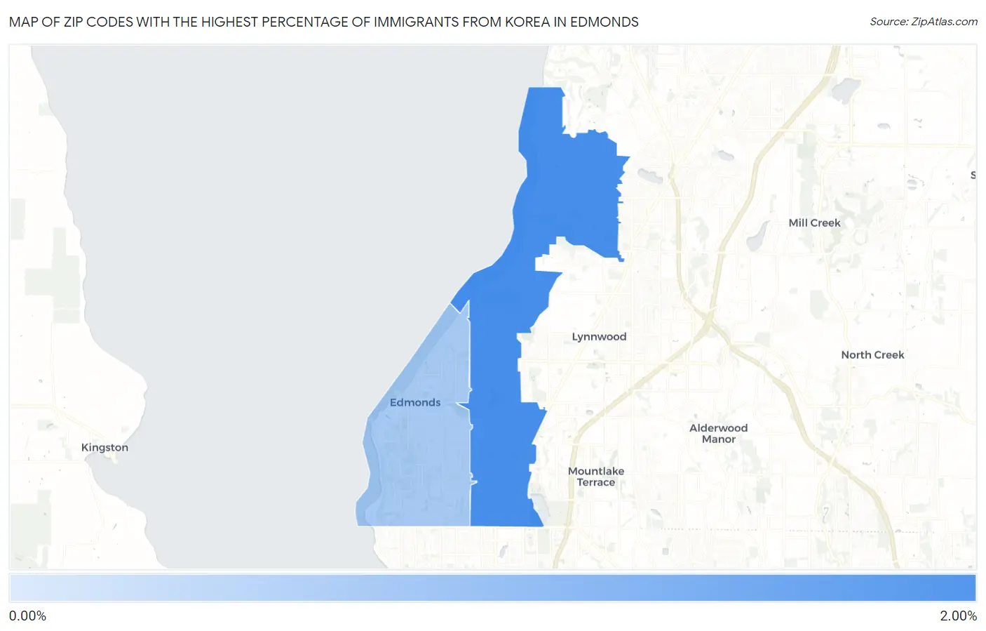 Zip Codes with the Highest Percentage of Immigrants from Korea in Edmonds Map