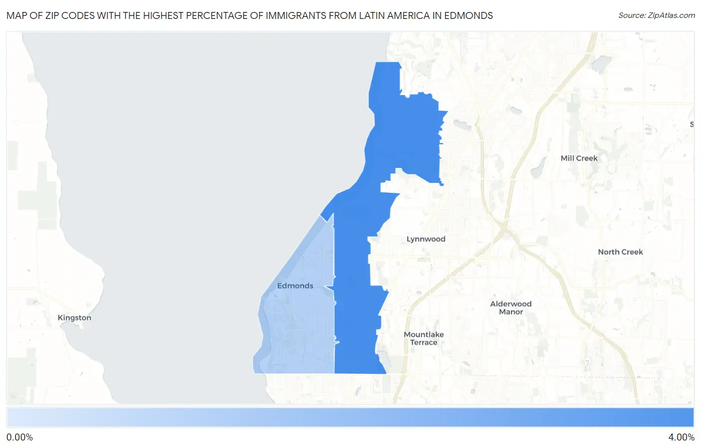 Zip Codes with the Highest Percentage of Immigrants from Latin America in Edmonds Map