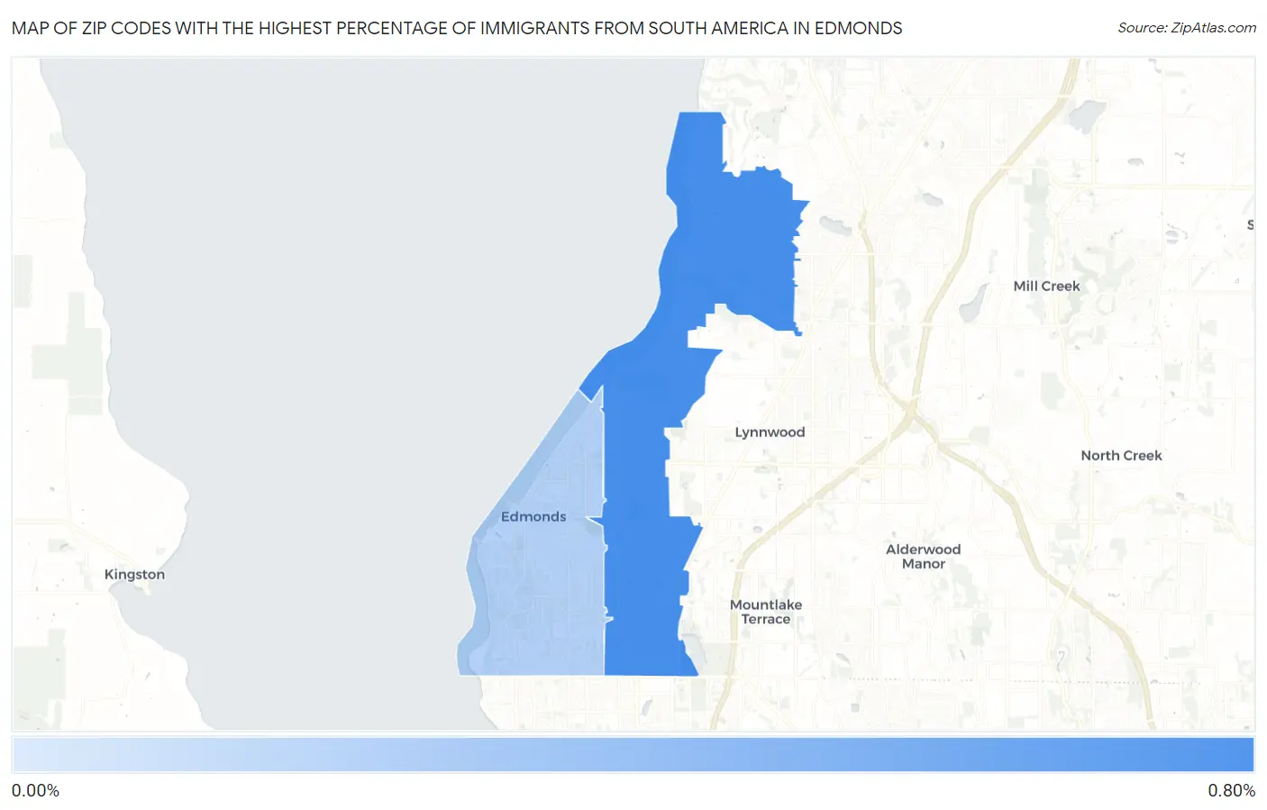Zip Codes with the Highest Percentage of Immigrants from South America in Edmonds Map
