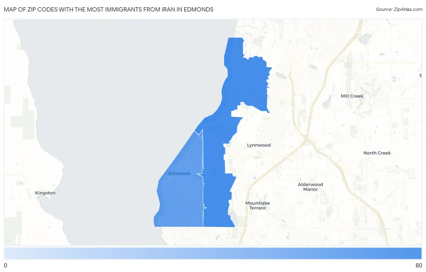 Zip Codes with the Most Immigrants from Iran in Edmonds Map