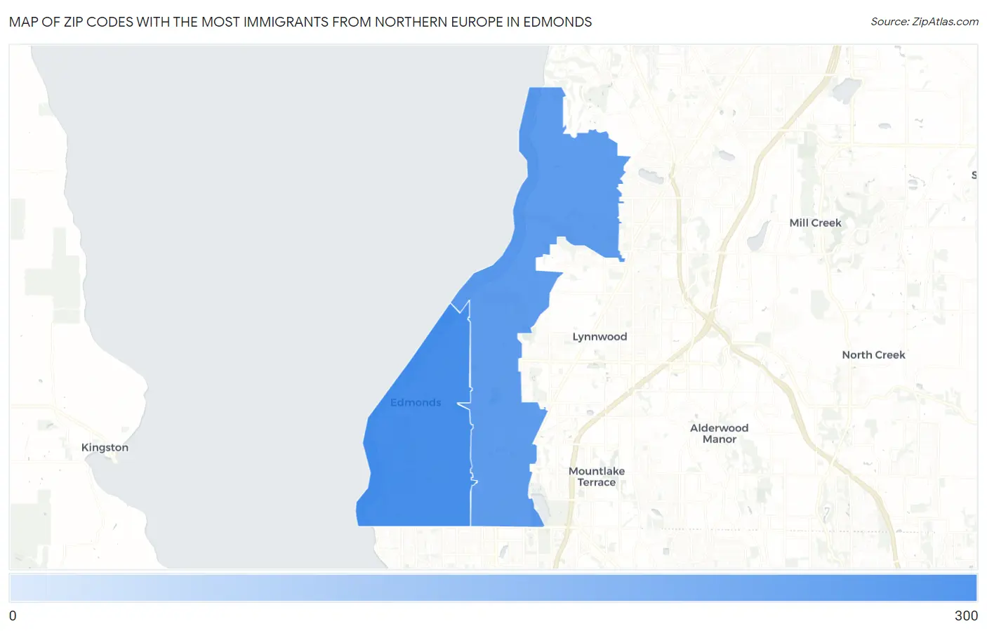 Zip Codes with the Most Immigrants from Northern Europe in Edmonds Map
