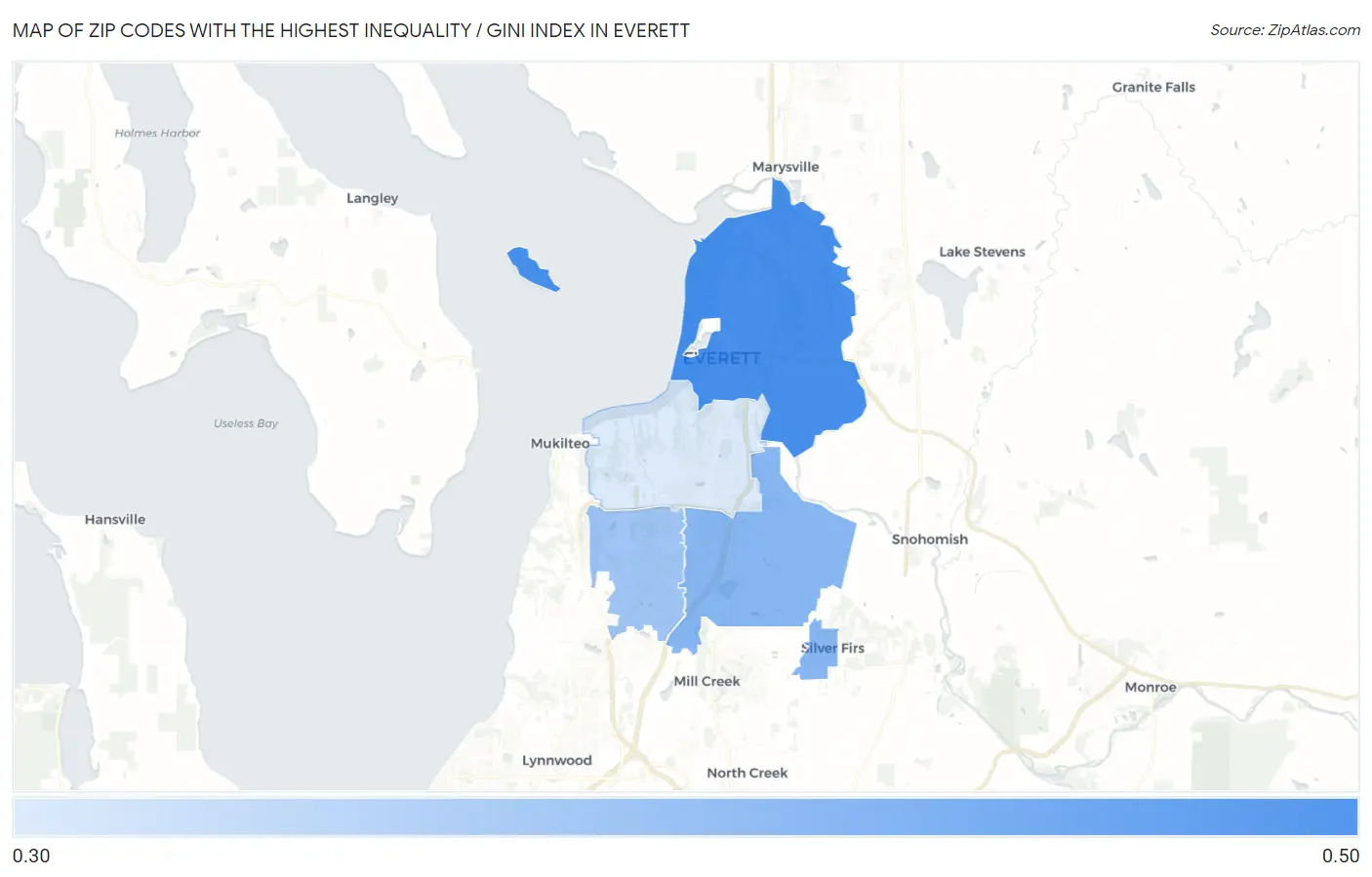 Zip Codes with the Highest Inequality / Gini Index in Everett Map