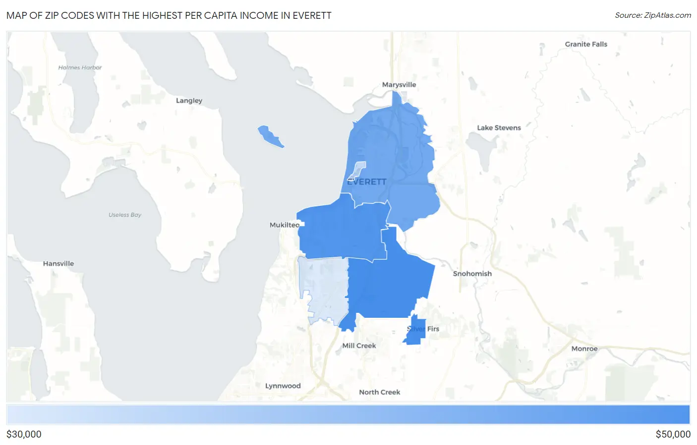 Zip Codes with the Highest Per Capita Income in Everett Map