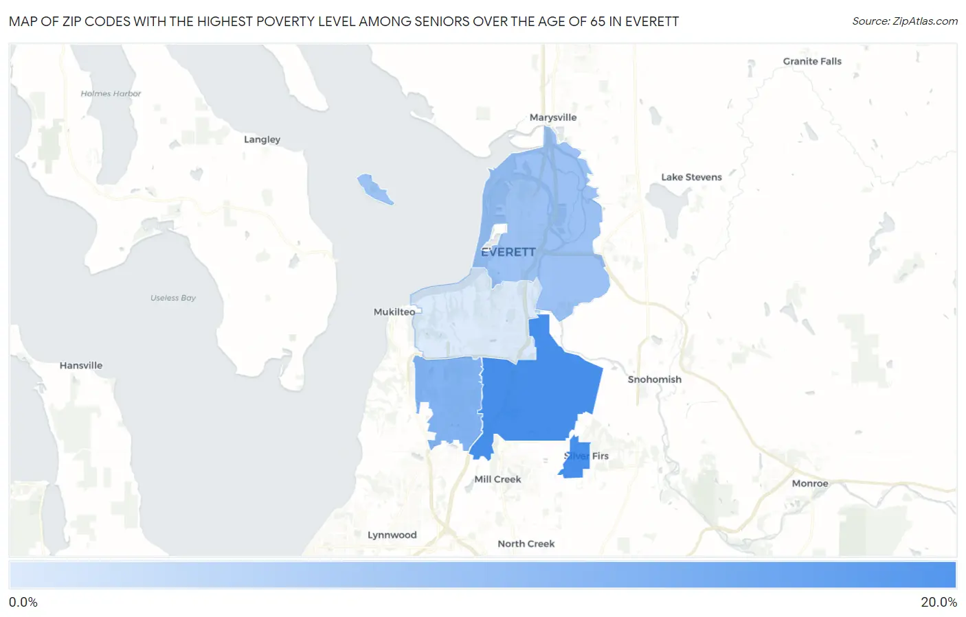 Zip Codes with the Highest Poverty Level Among Seniors Over the Age of 65 in Everett Map