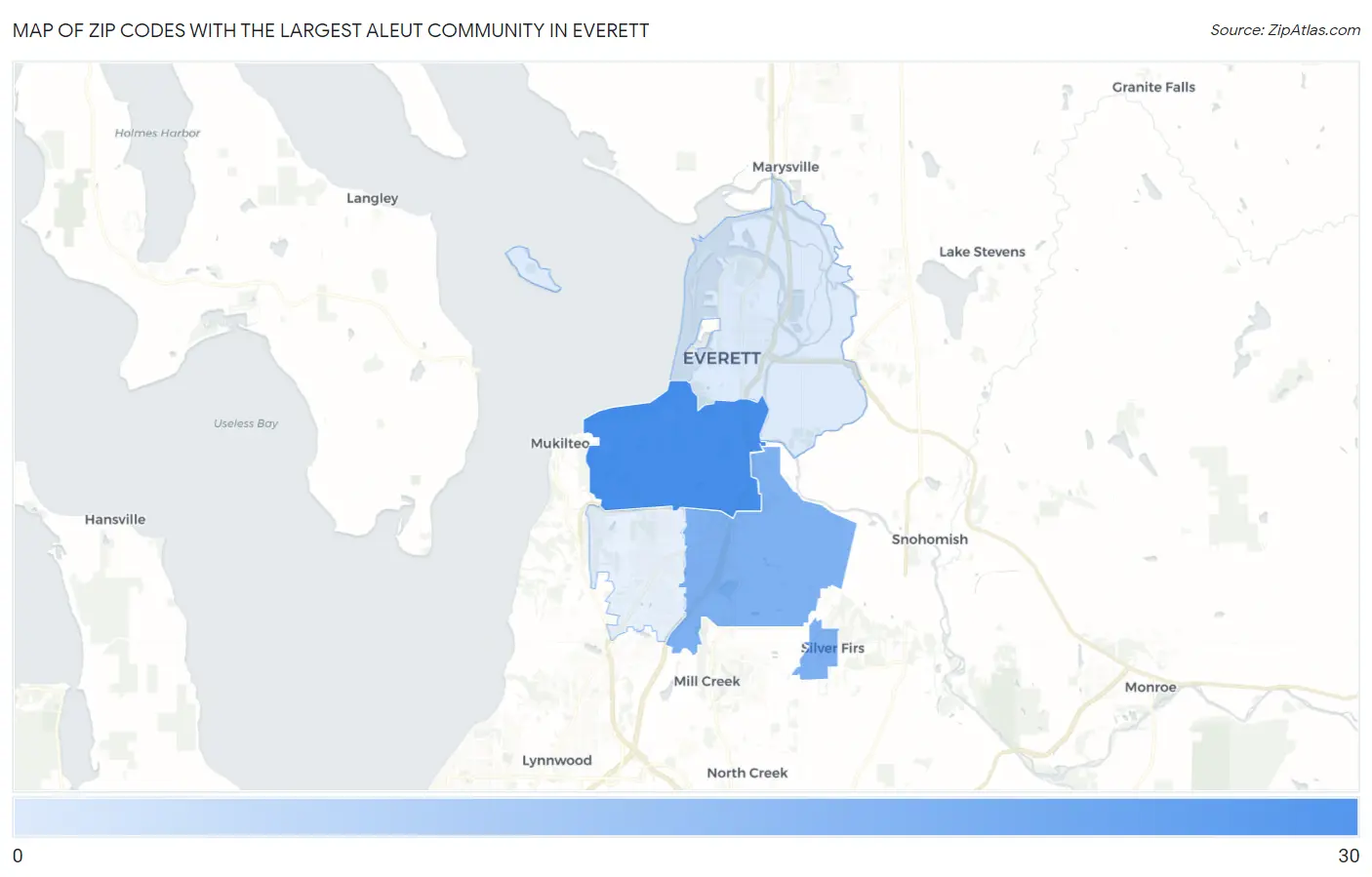 Zip Codes with the Largest Aleut Community in Everett Map