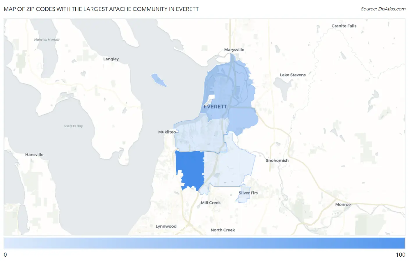 Zip Codes with the Largest Apache Community in Everett Map