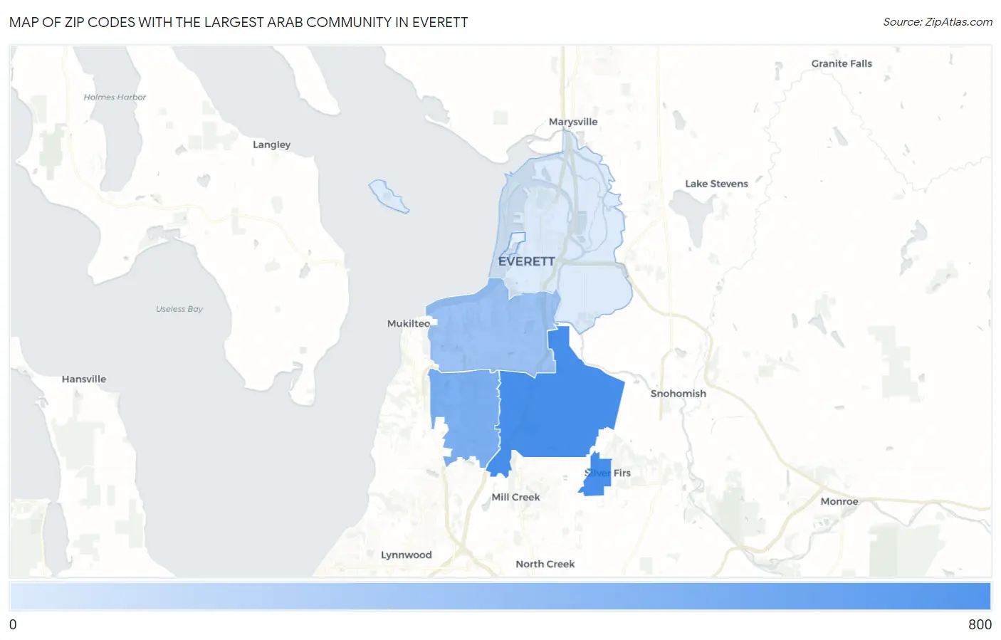 Zip Codes with the Largest Arab Community in Everett Map