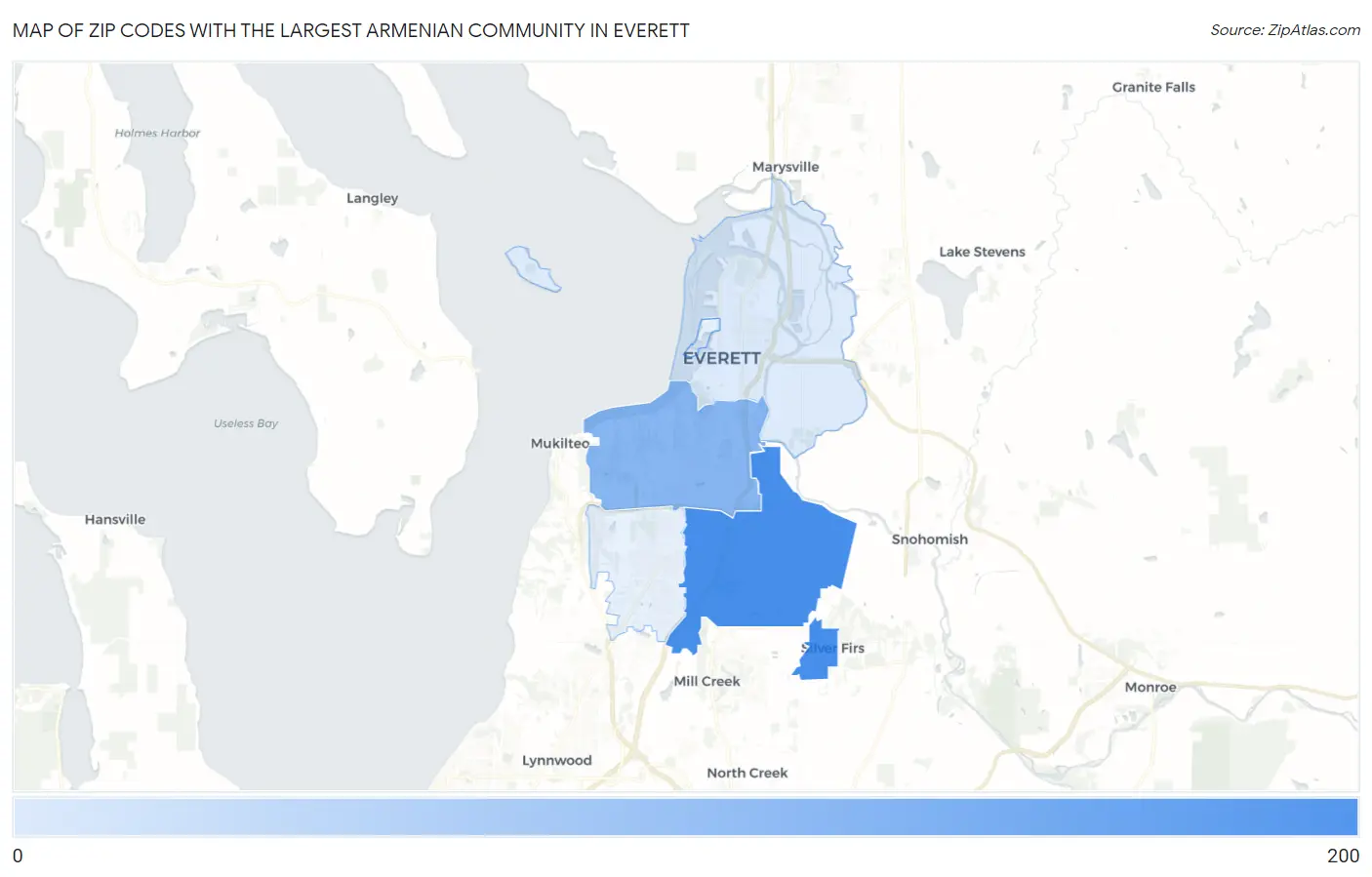 Zip Codes with the Largest Armenian Community in Everett Map