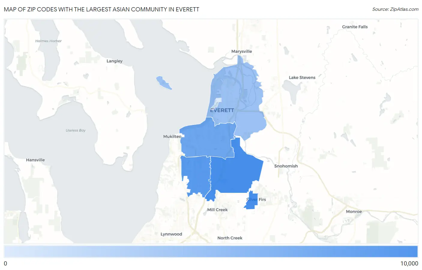 Zip Codes with the Largest Asian Community in Everett Map