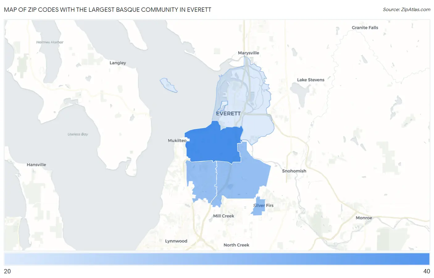 Zip Codes with the Largest Basque Community in Everett Map
