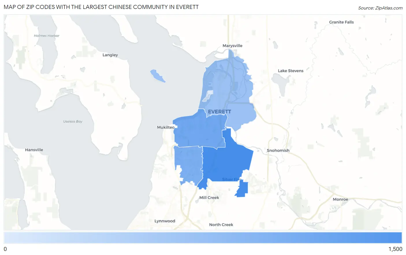 Zip Codes with the Largest Chinese Community in Everett Map