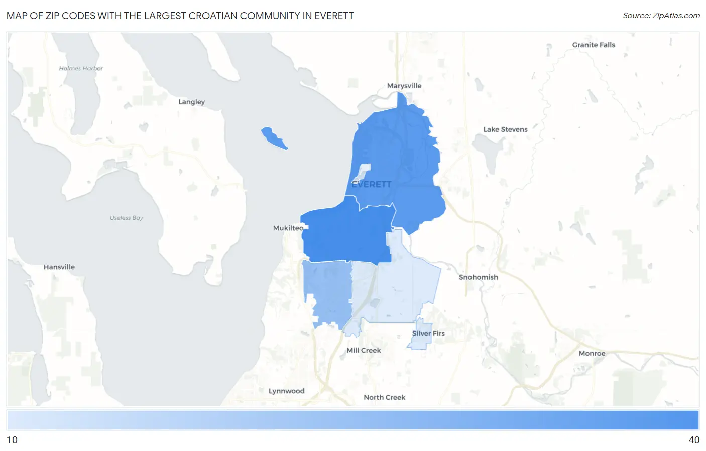 Zip Codes with the Largest Croatian Community in Everett Map