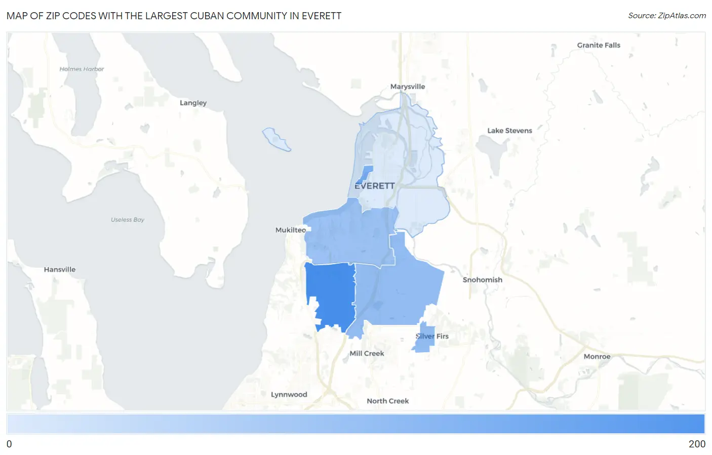 Zip Codes with the Largest Cuban Community in Everett Map