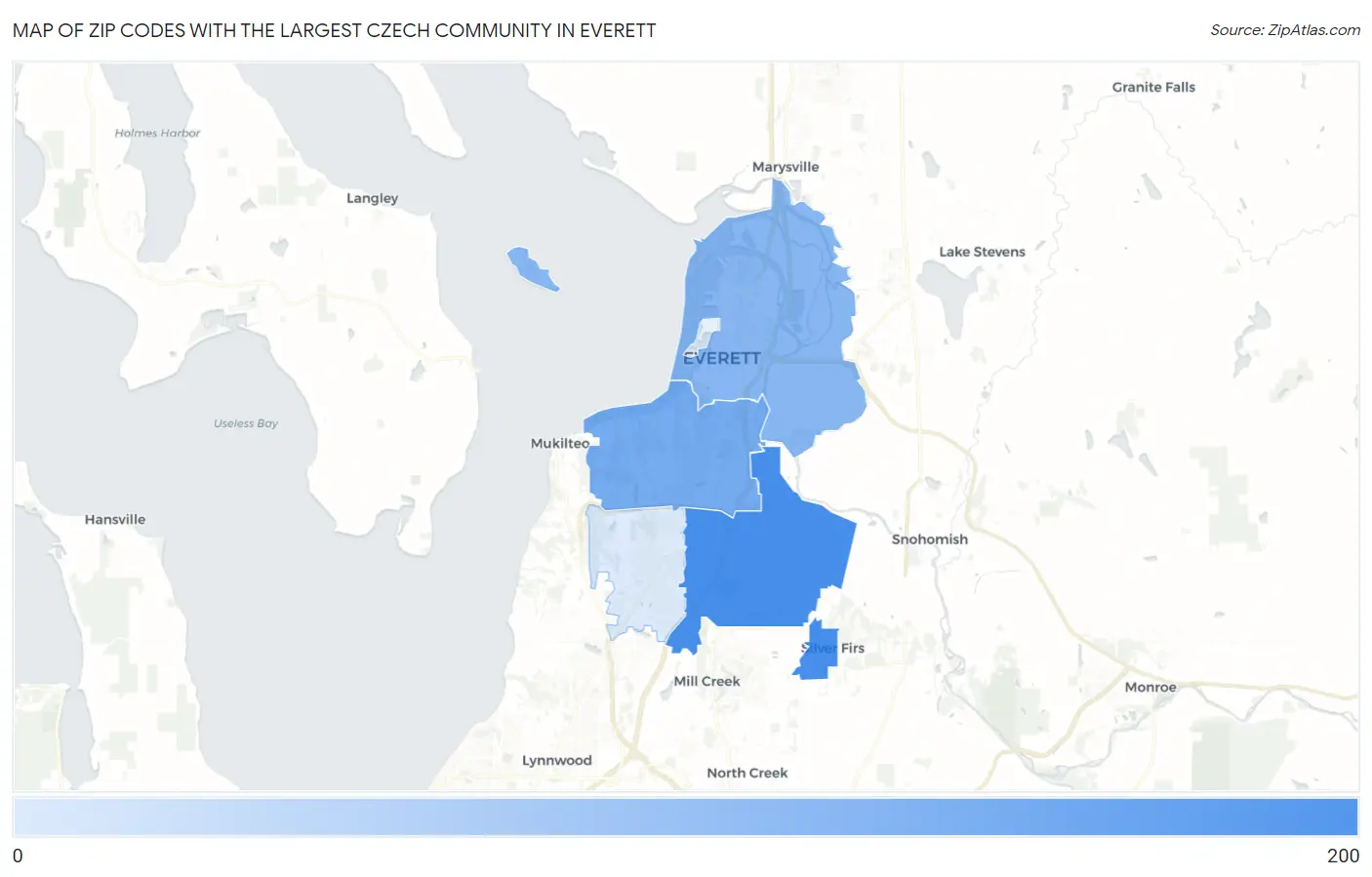 Zip Codes with the Largest Czech Community in Everett Map