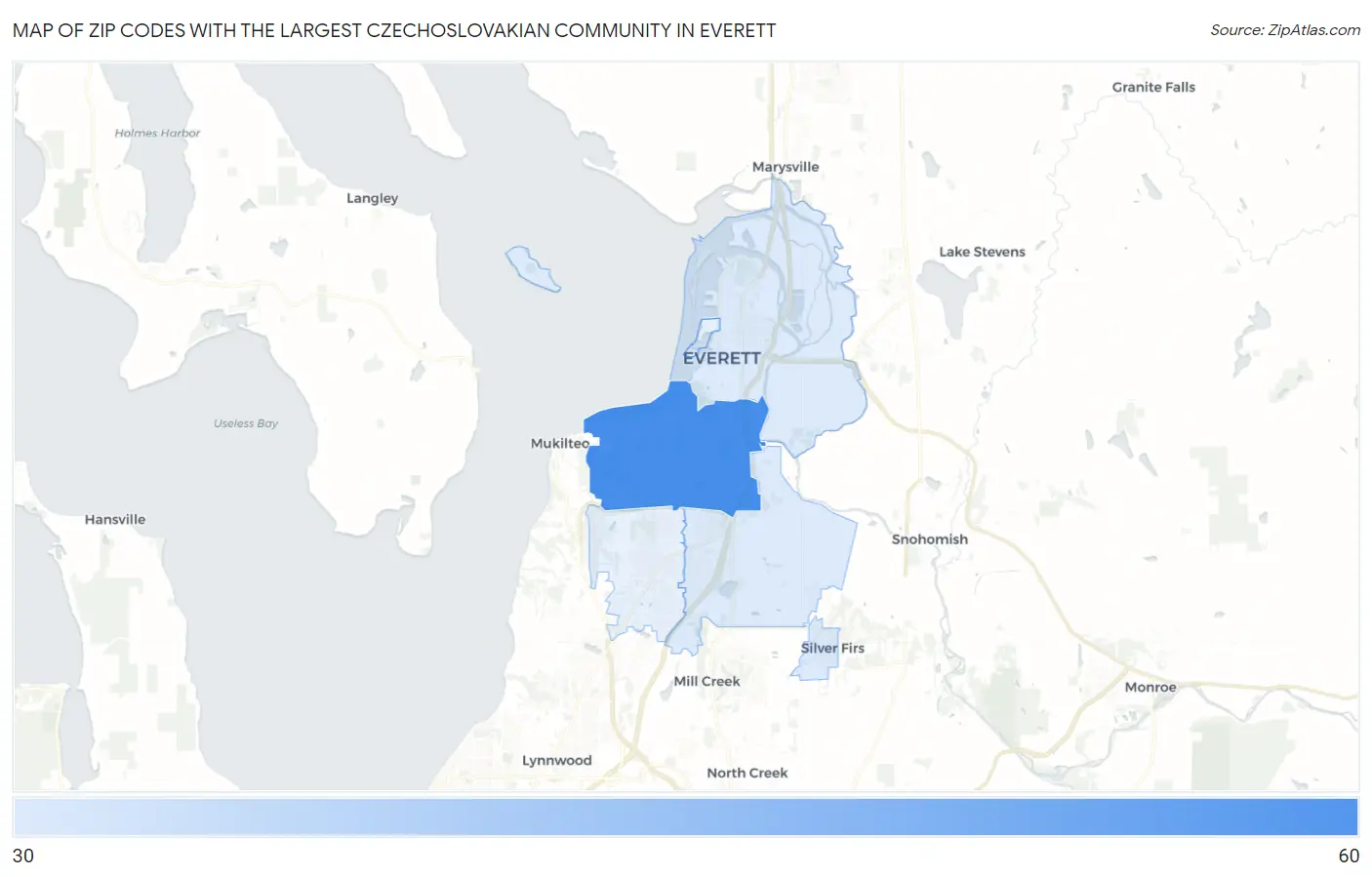 Zip Codes with the Largest Czechoslovakian Community in Everett Map