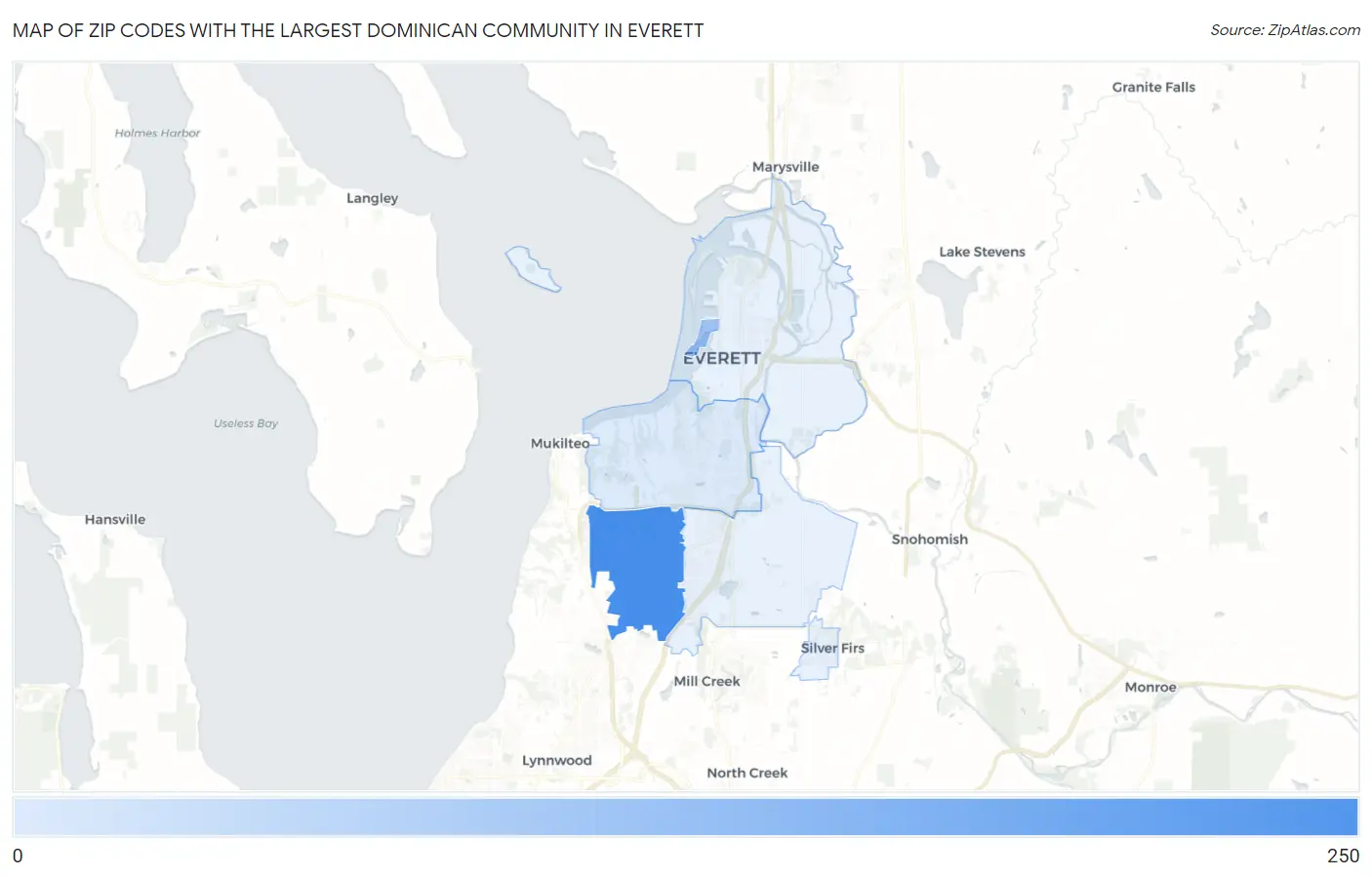 Zip Codes with the Largest Dominican Community in Everett Map