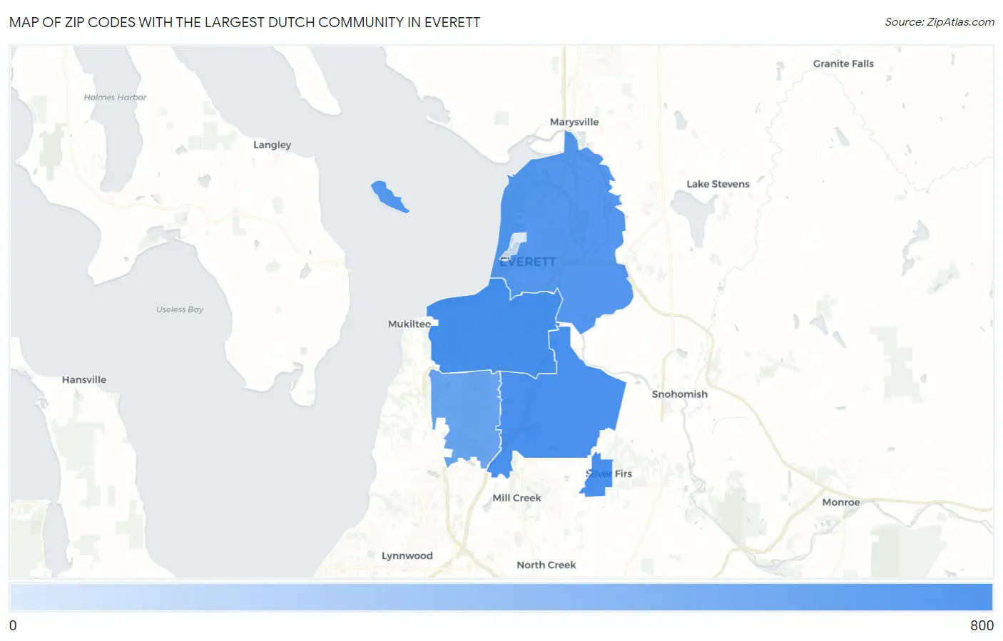 Zip Codes with the Largest Dutch Community in Everett Map