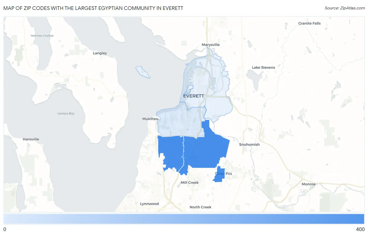 Zip Codes with the Largest Egyptian Community in Everett Map