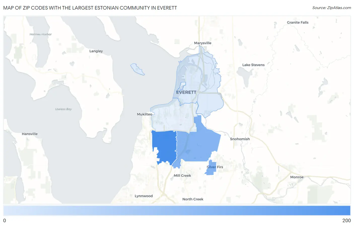 Zip Codes with the Largest Estonian Community in Everett Map