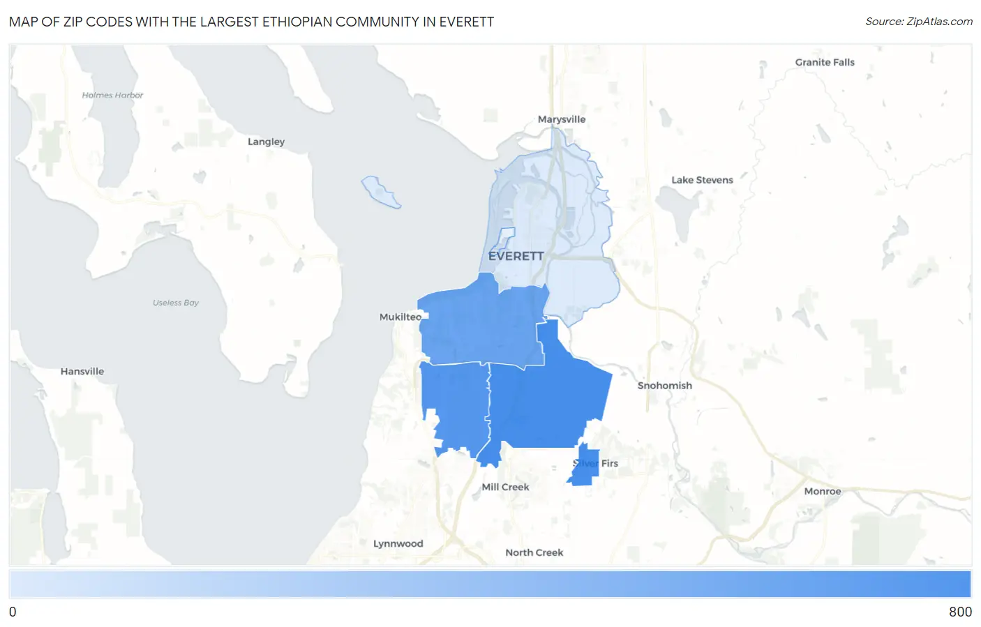 Zip Codes with the Largest Ethiopian Community in Everett Map