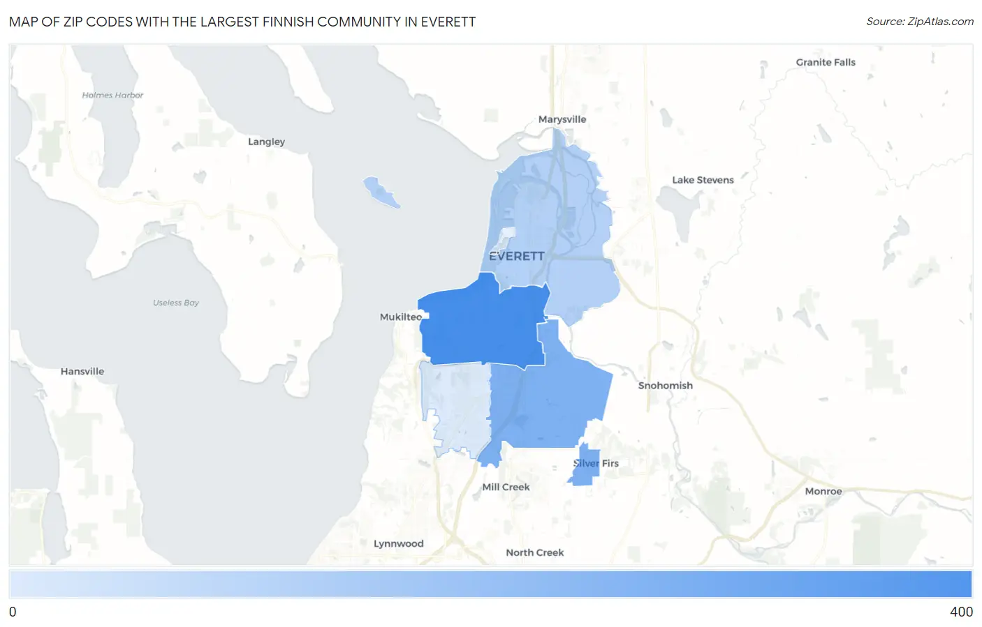 Zip Codes with the Largest Finnish Community in Everett Map
