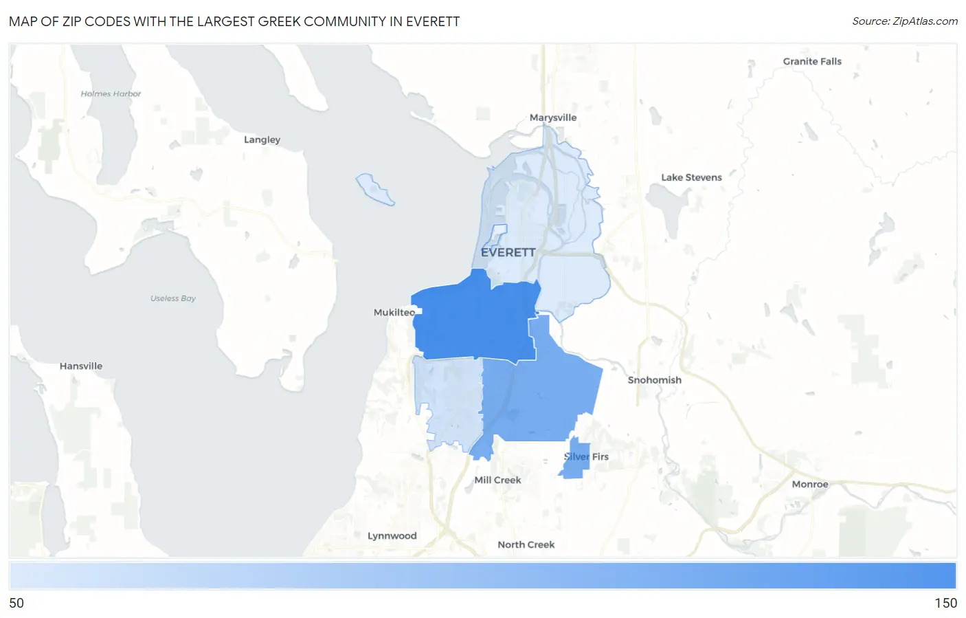 Zip Codes with the Largest Greek Community in Everett Map