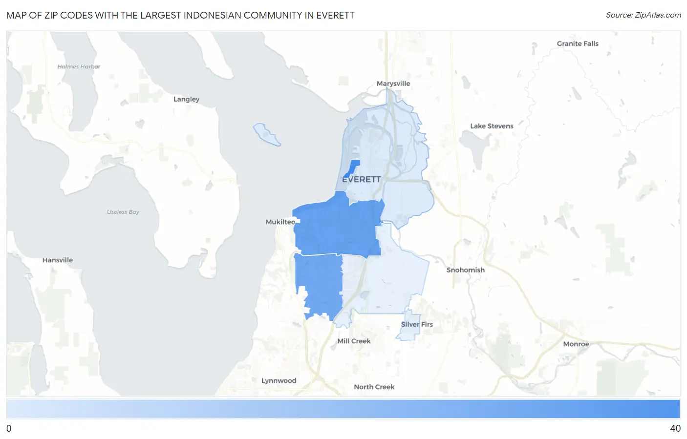 Zip Codes with the Largest Indonesian Community in Everett Map