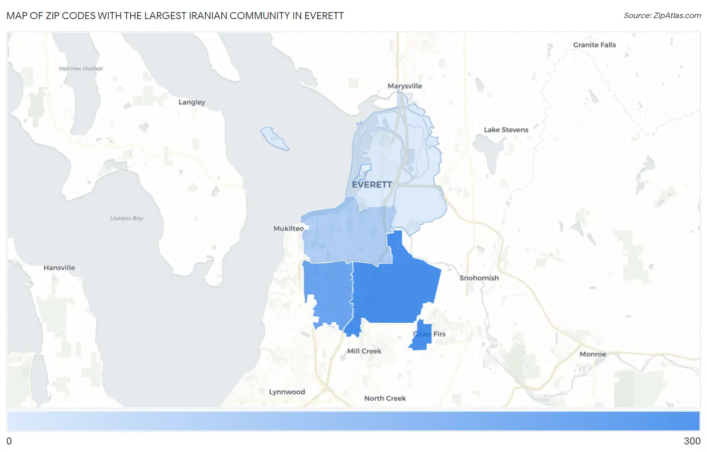 Zip Codes with the Largest Iranian Community in Everett Map