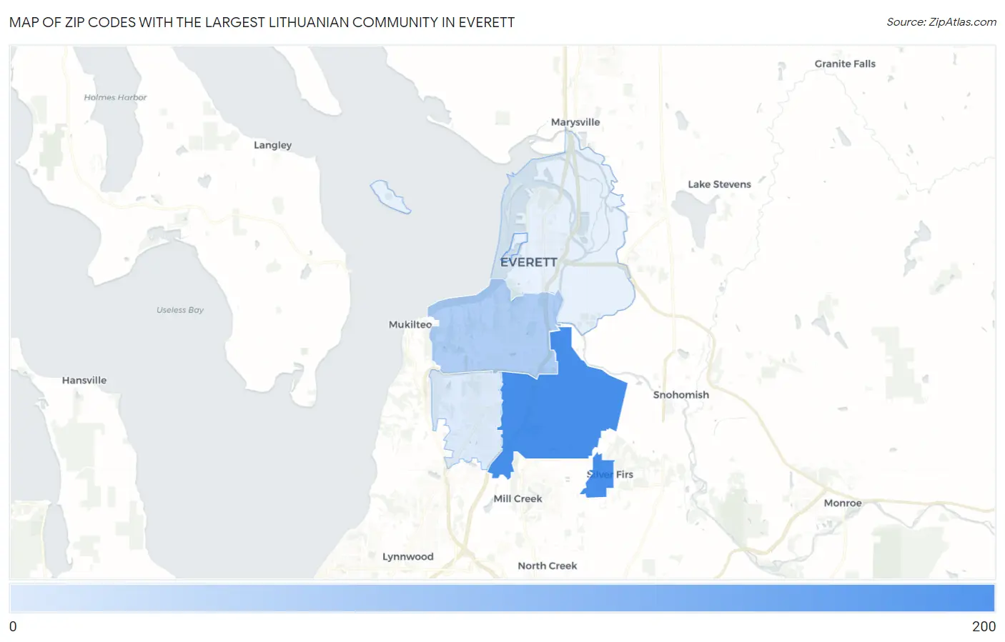 Zip Codes with the Largest Lithuanian Community in Everett Map