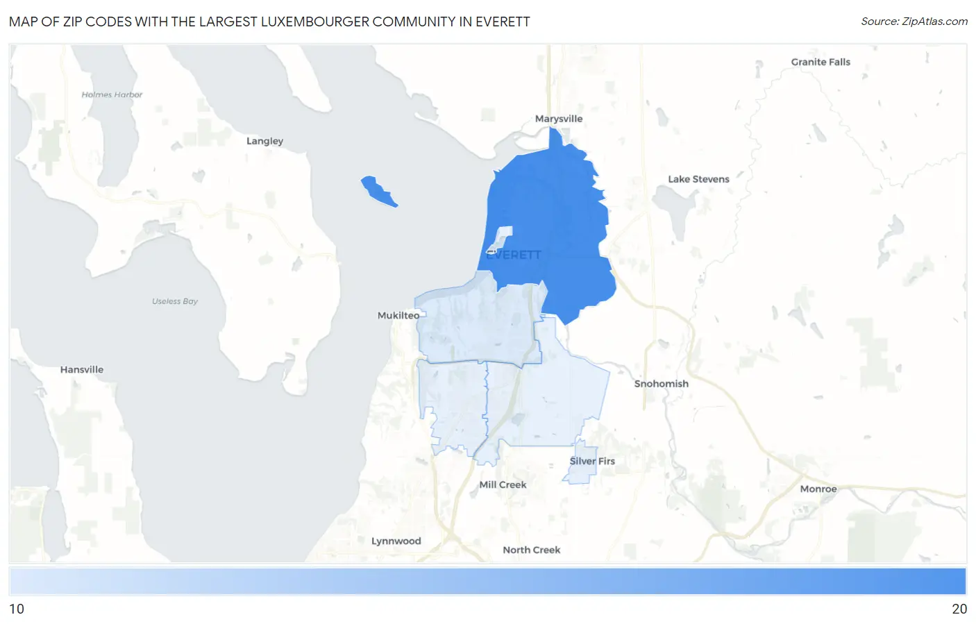 Zip Codes with the Largest Luxembourger Community in Everett Map