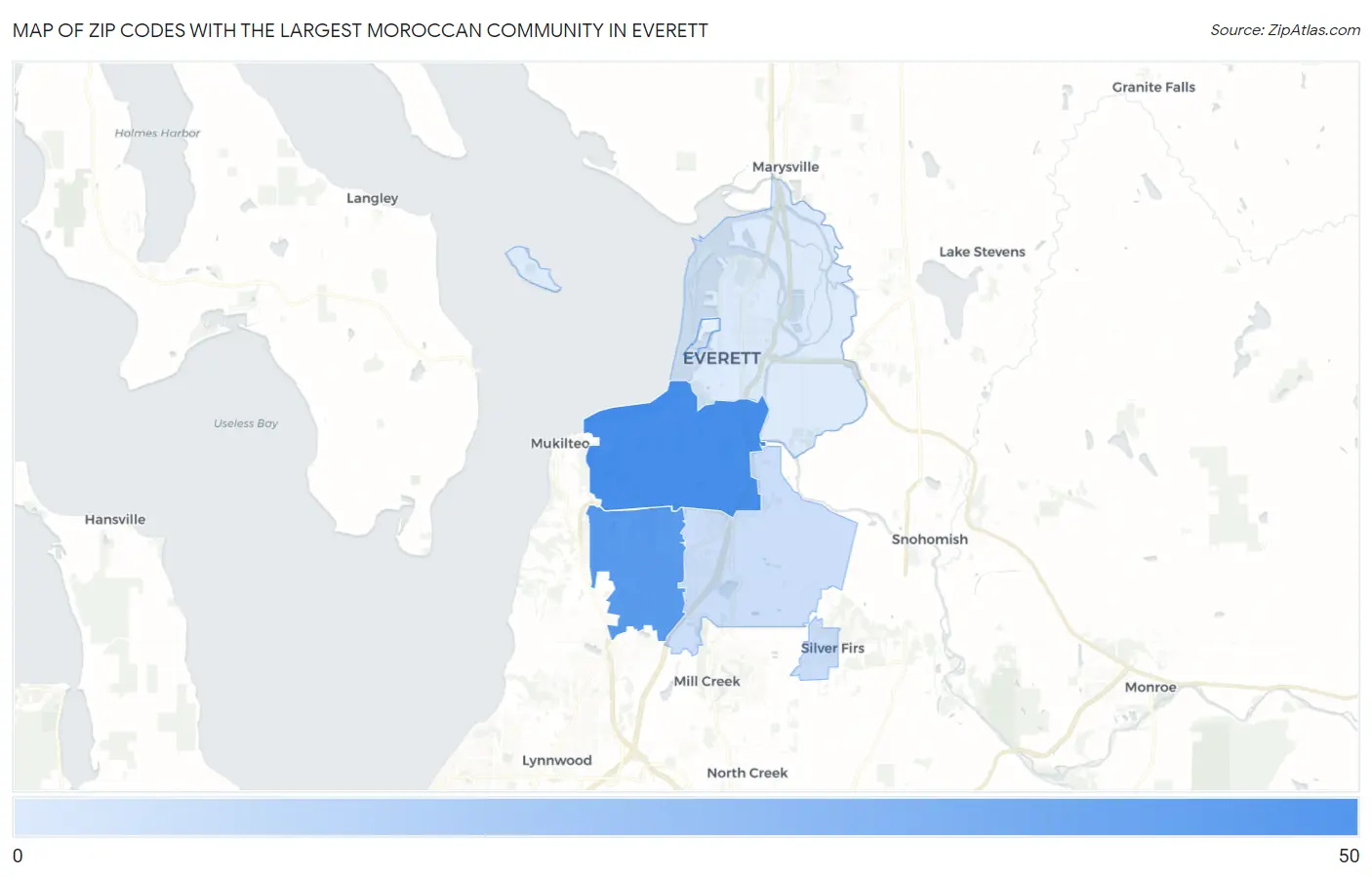 Zip Codes with the Largest Moroccan Community in Everett Map