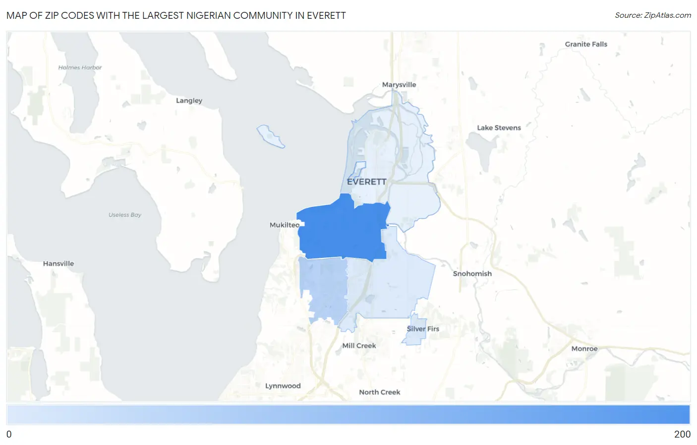 Zip Codes with the Largest Nigerian Community in Everett Map