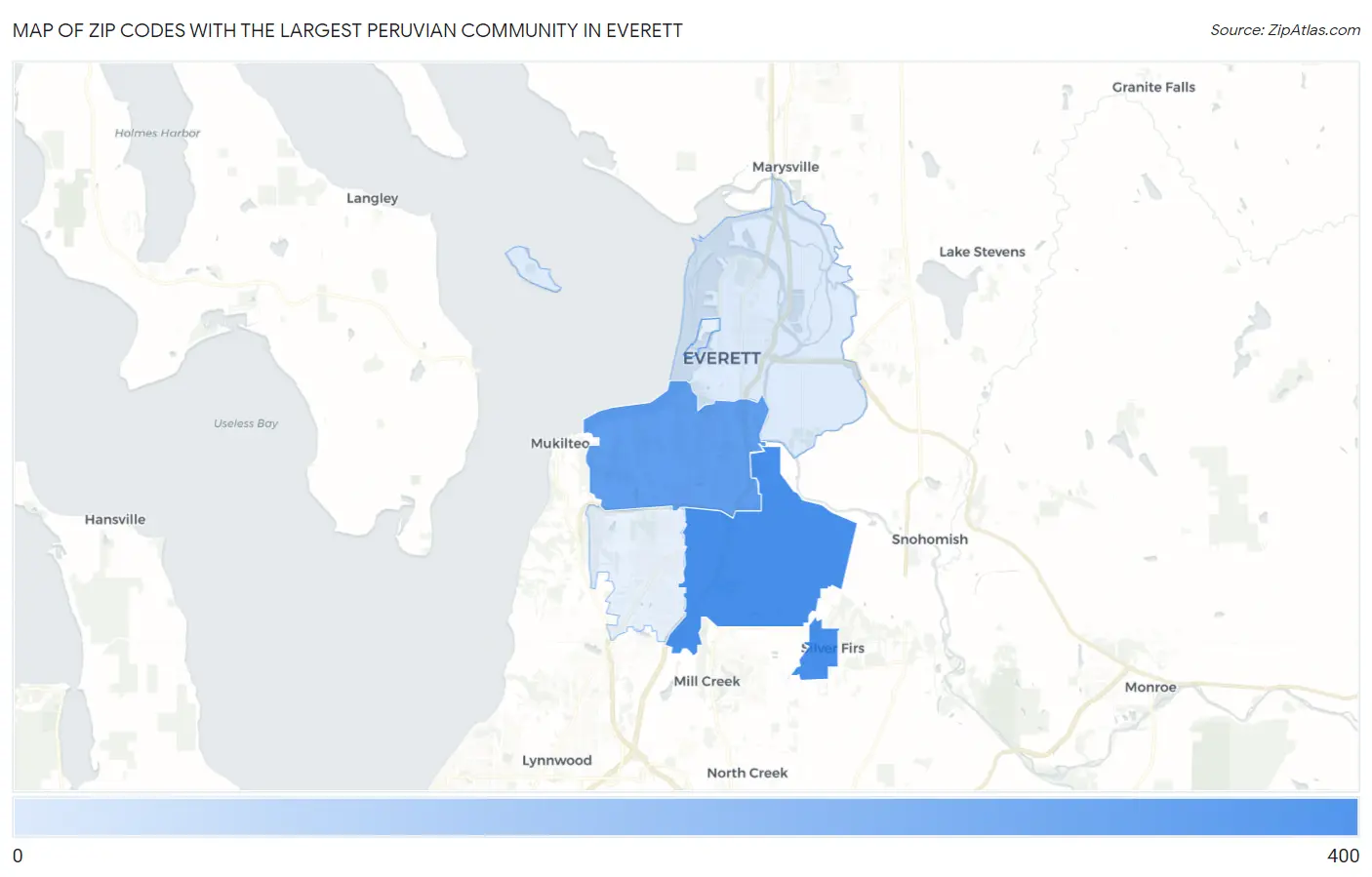 Zip Codes with the Largest Peruvian Community in Everett Map
