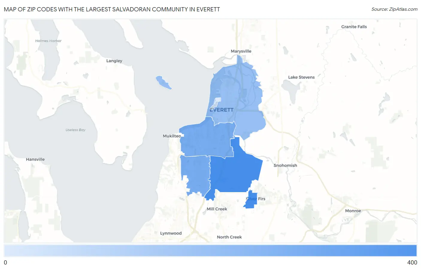 Zip Codes with the Largest Salvadoran Community in Everett Map