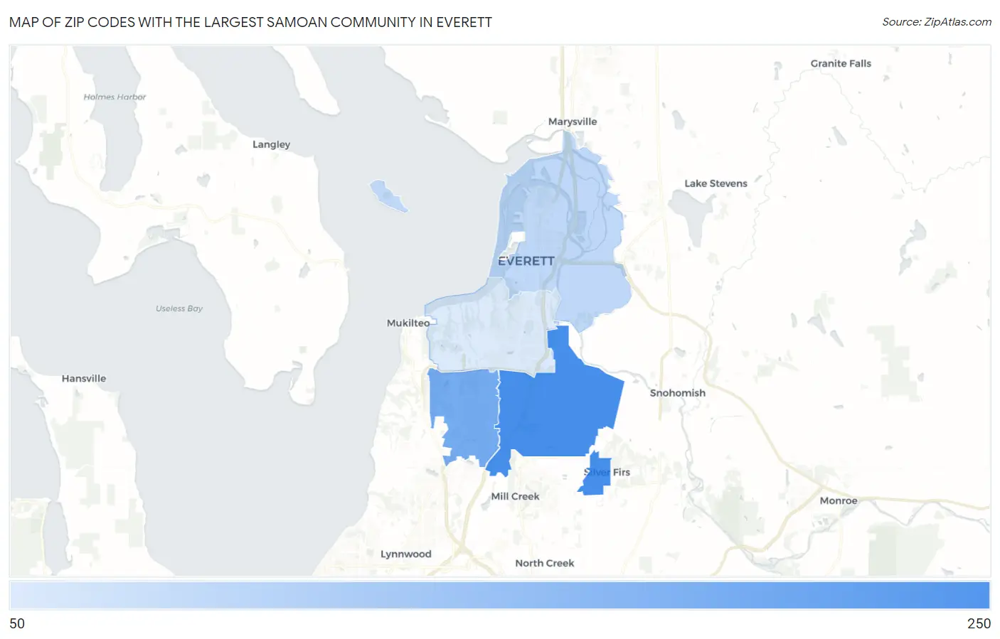 Zip Codes with the Largest Samoan Community in Everett Map