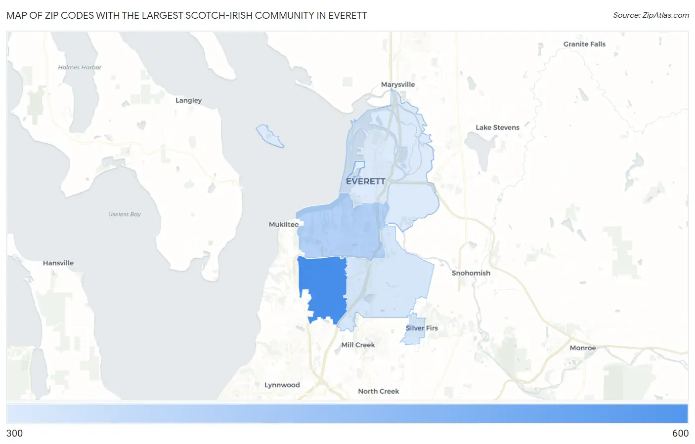 Zip Codes with the Largest Scotch-Irish Community in Everett Map