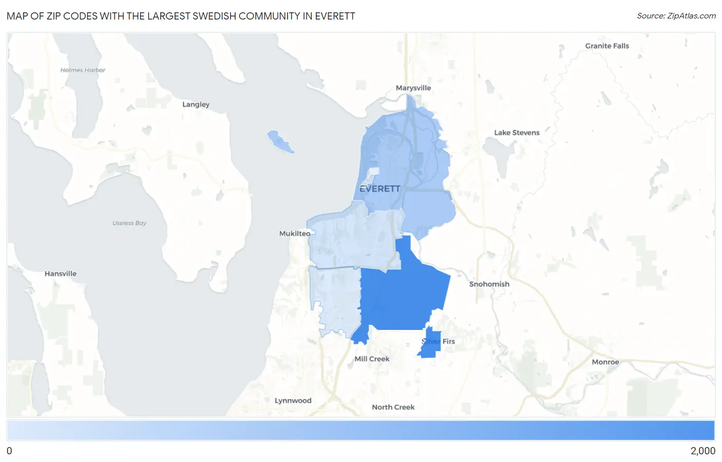 Zip Codes with the Largest Swedish Community in Everett Map
