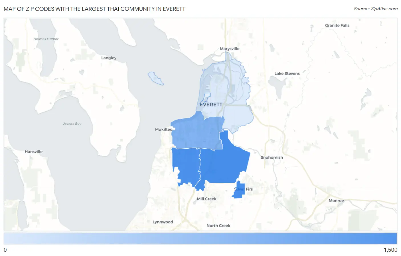 Zip Codes with the Largest Thai Community in Everett Map