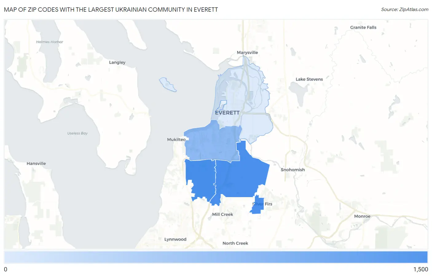 Zip Codes with the Largest Ukrainian Community in Everett Map