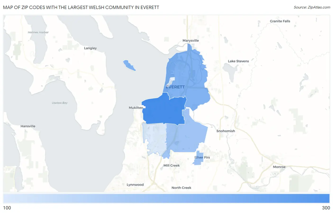 Zip Codes with the Largest Welsh Community in Everett Map