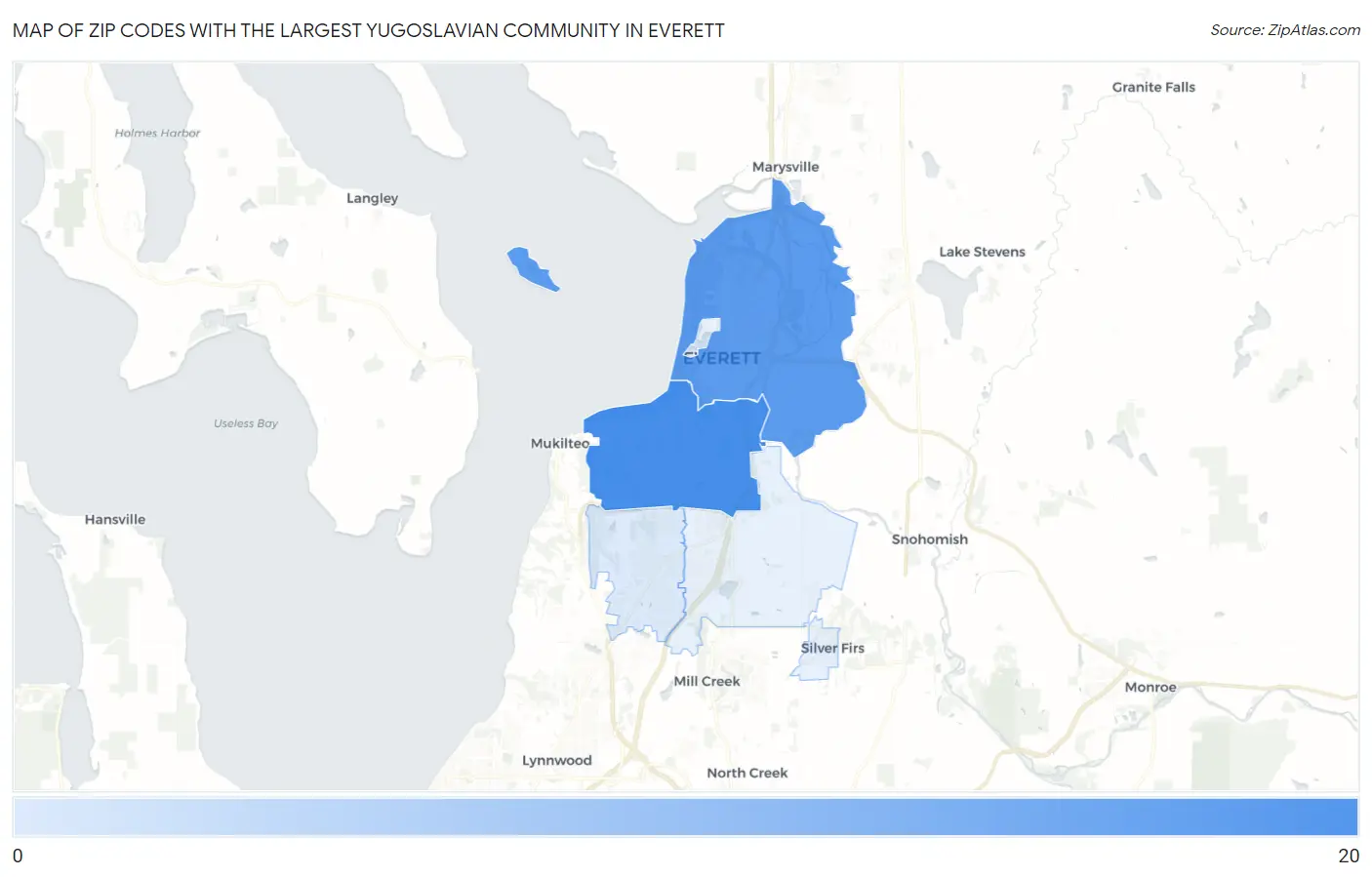 Zip Codes with the Largest Yugoslavian Community in Everett Map