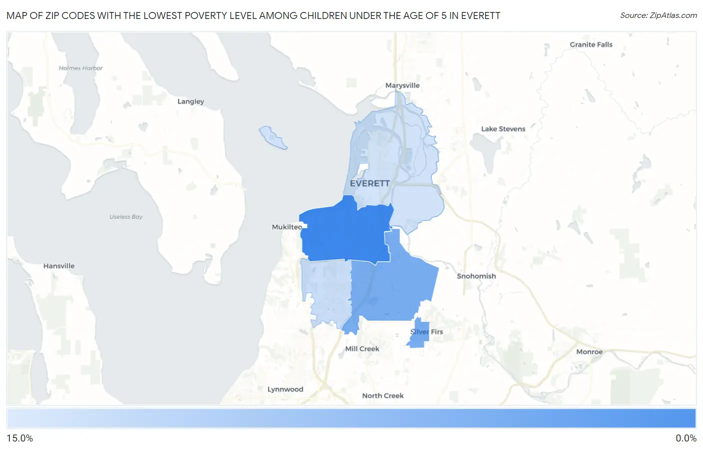 Zip Codes with the Lowest Poverty Level Among Children Under the Age of 5 in Everett Map