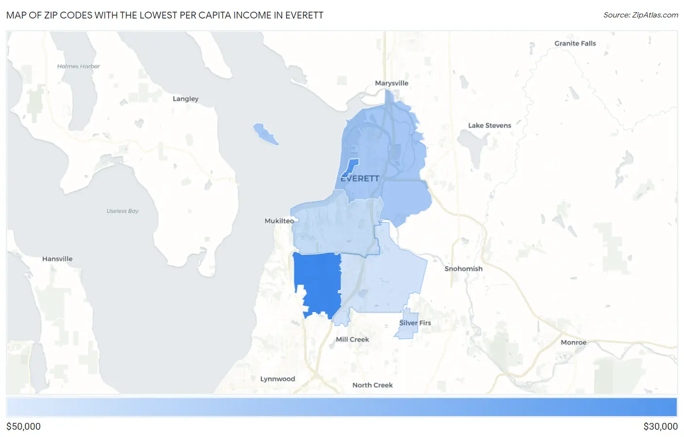 Zip Codes with the Lowest Per Capita Income in Everett Map
