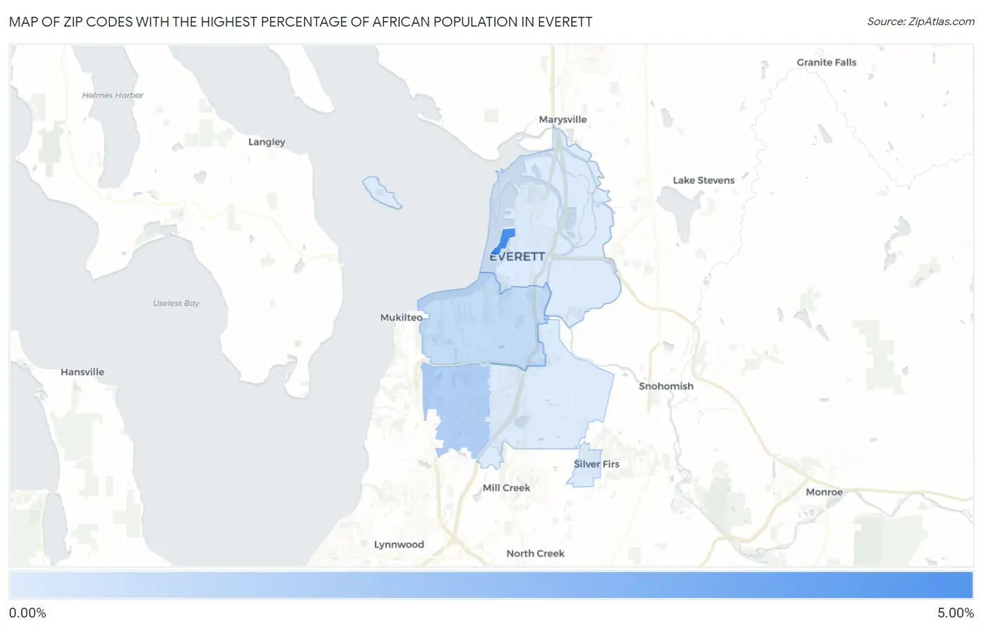 Zip Codes with the Highest Percentage of African Population in Everett Map