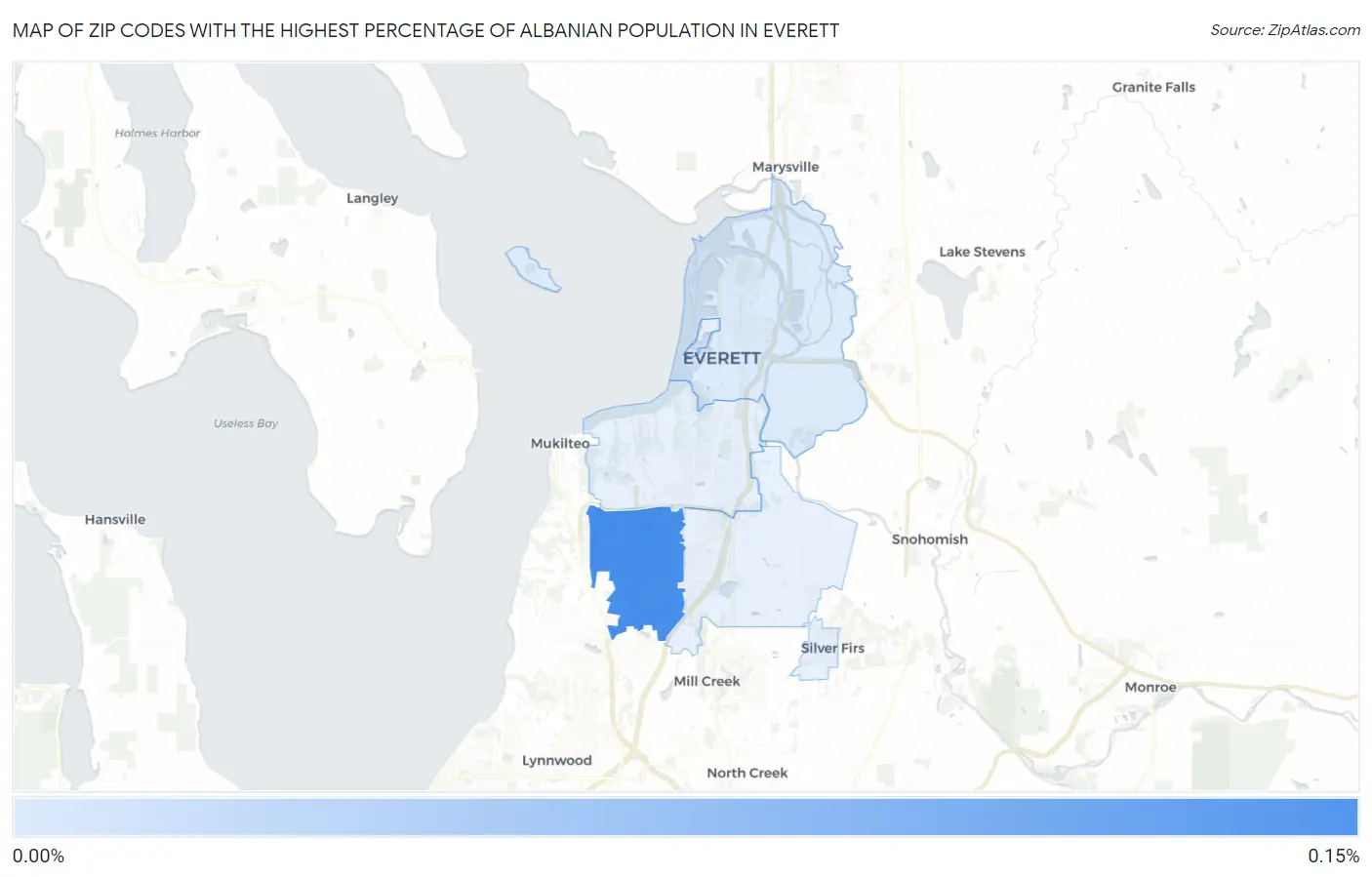 Zip Codes with the Highest Percentage of Albanian Population in Everett Map