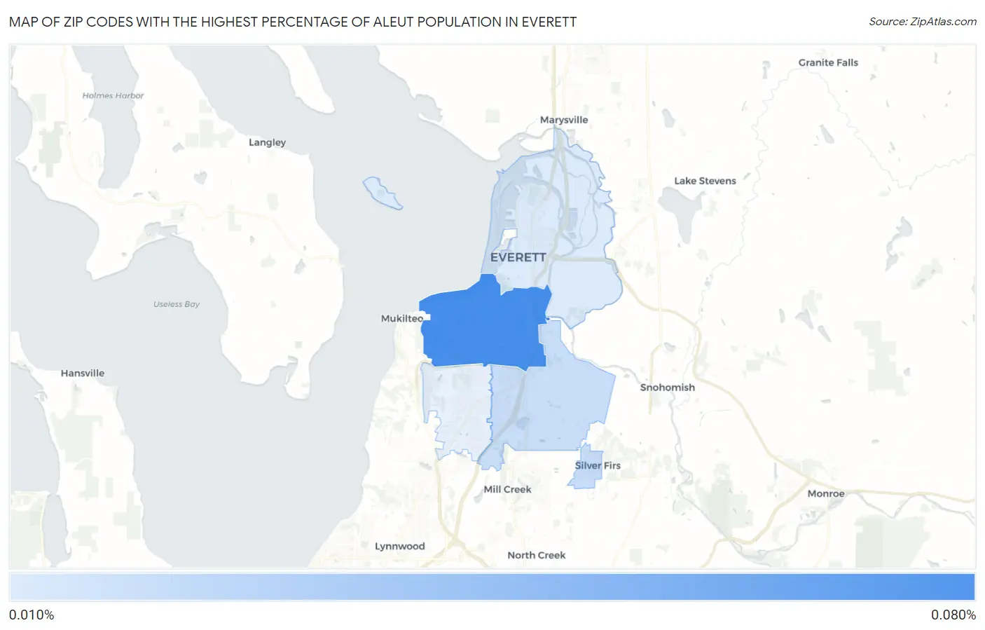 Zip Codes with the Highest Percentage of Aleut Population in Everett Map