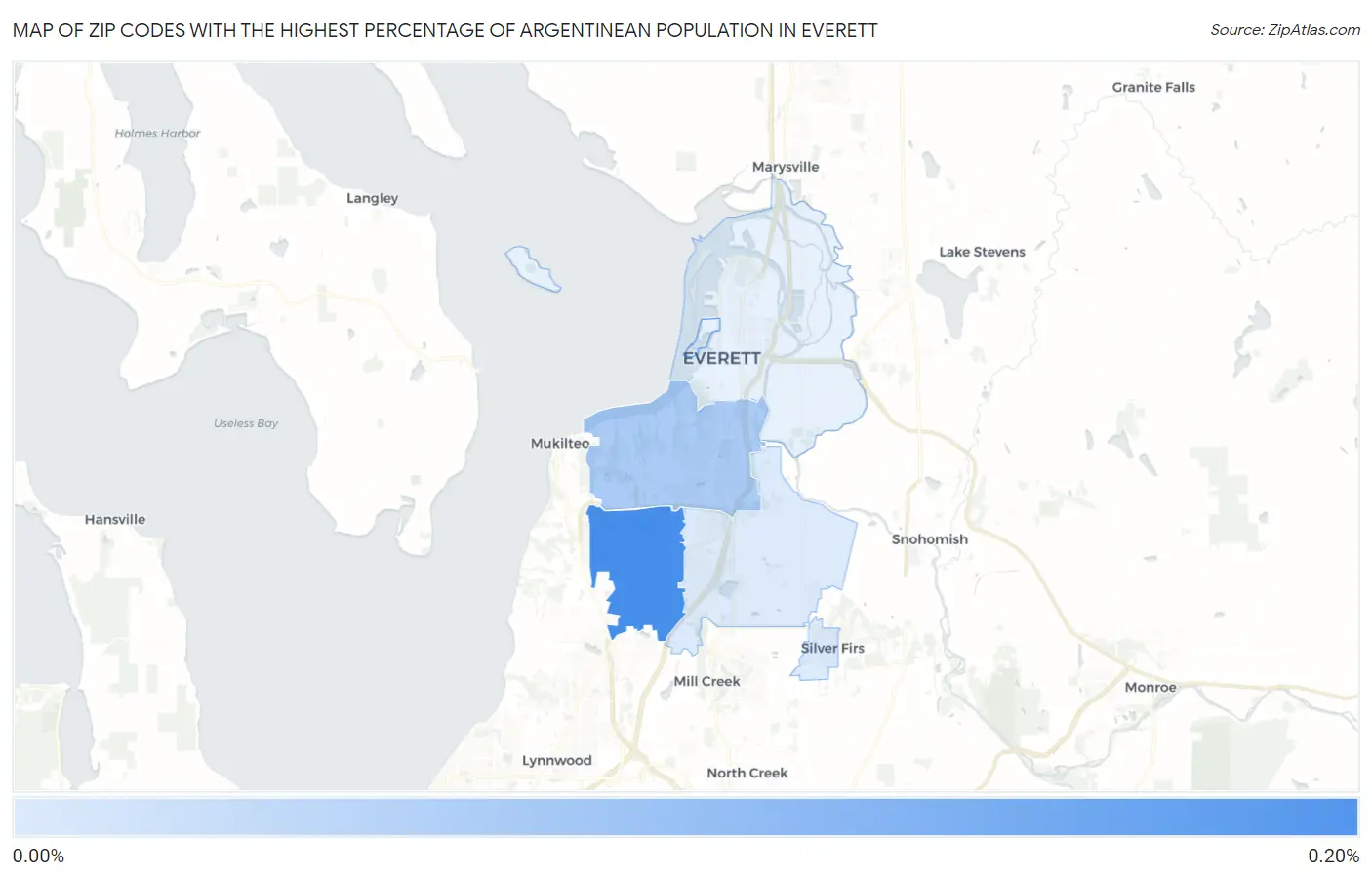 Zip Codes with the Highest Percentage of Argentinean Population in Everett Map