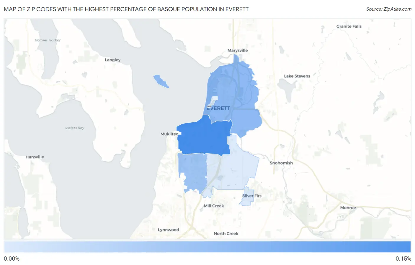 Zip Codes with the Highest Percentage of Basque Population in Everett Map
