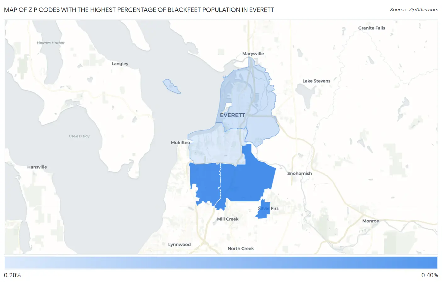 Zip Codes with the Highest Percentage of Blackfeet Population in Everett Map