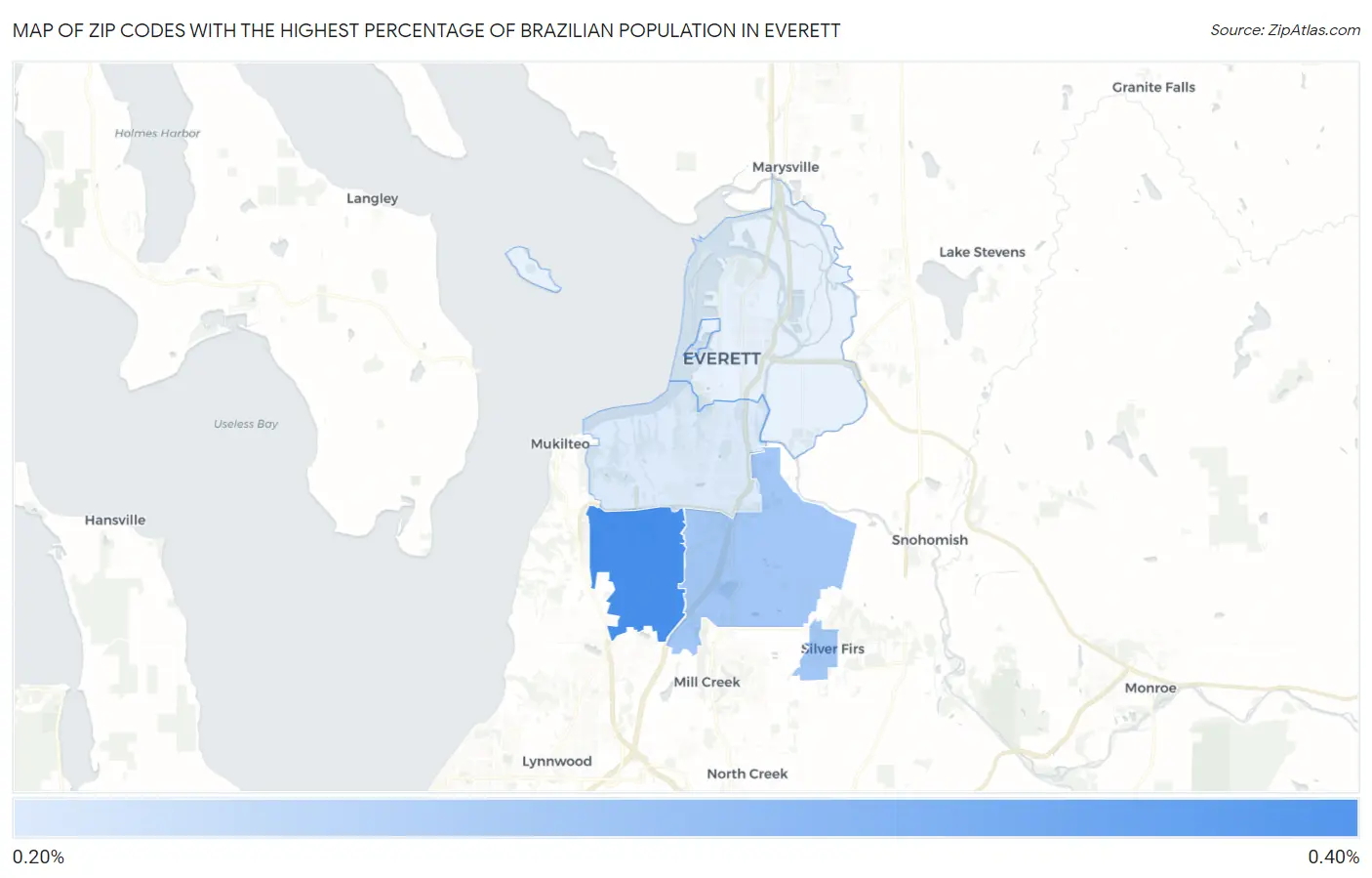 Zip Codes with the Highest Percentage of Brazilian Population in Everett Map